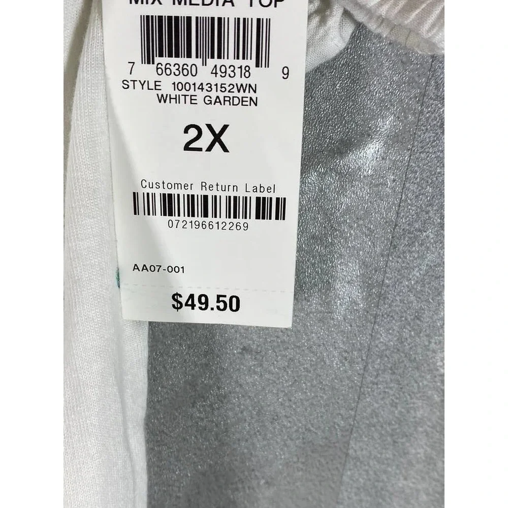 Style & Co Women's Plus Size White Garden Printed Puff-Sleeve Tie-Neck Top SZ 2X - Picture 10 of 10